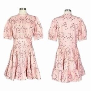 byTiMo Women's Floral Cotton  Puff-Sleeve Mini Dress Pink Size S cottage core